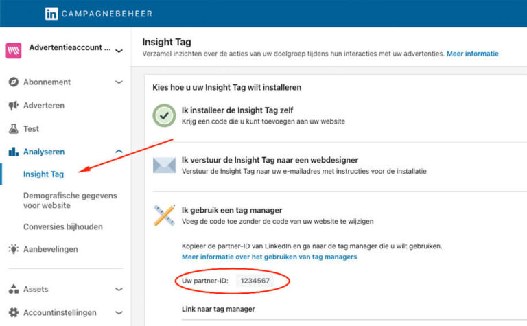 LinkedIn Insight Tag toevoegen - Wizard card