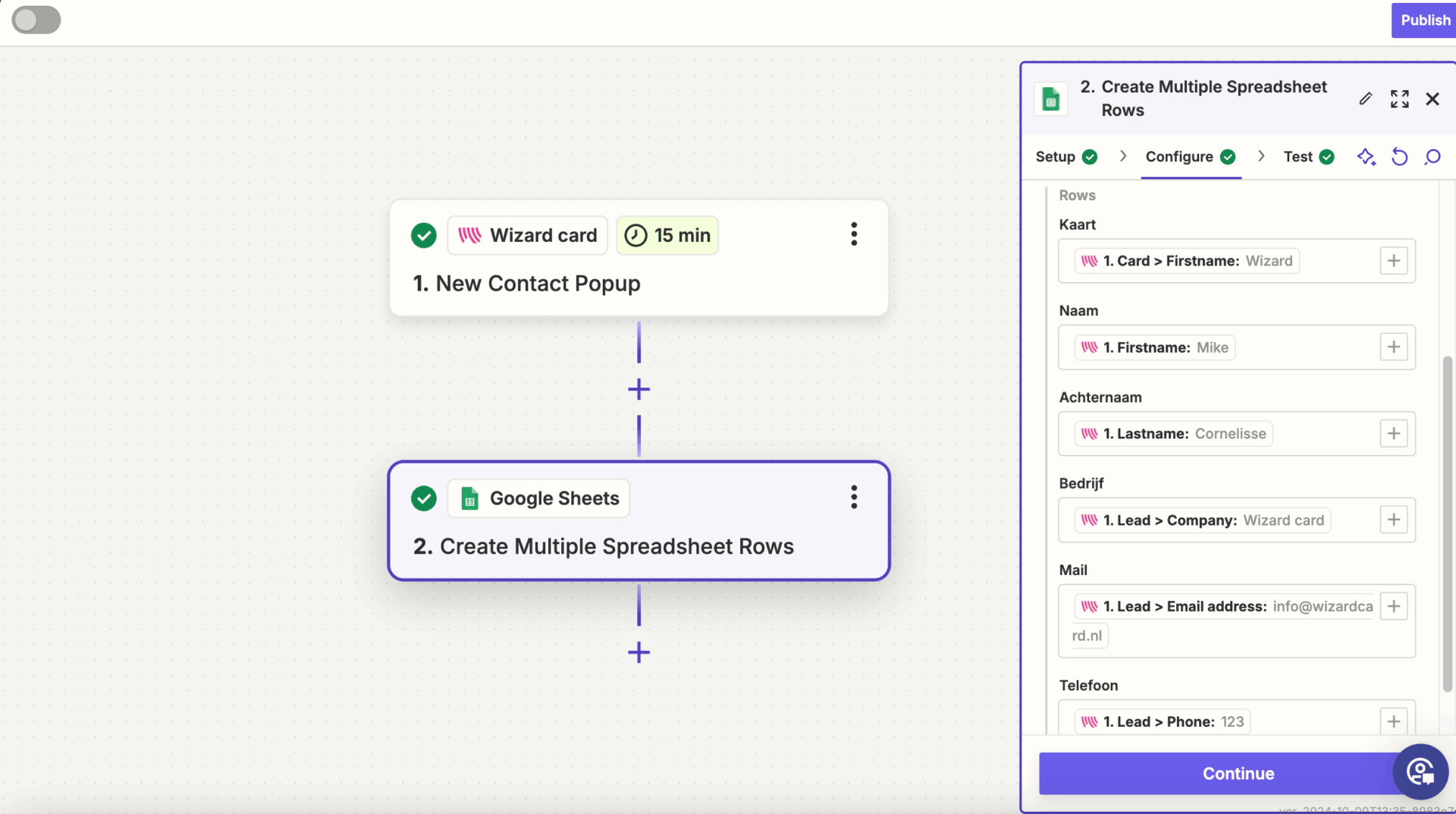 Google sheets - wizard card - Zapier