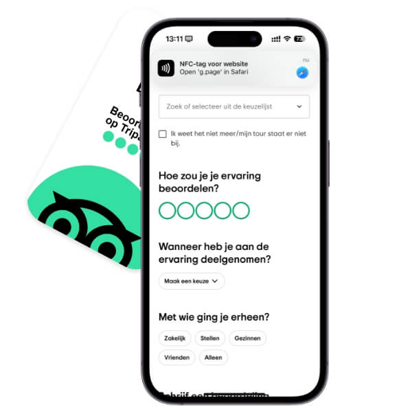 Tripadvisor review kaart met NFC