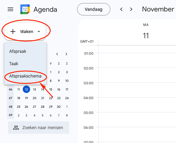 Google afspraakschema maken