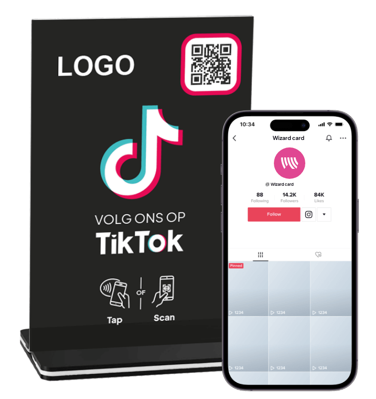 volg ons op TikTok display bord