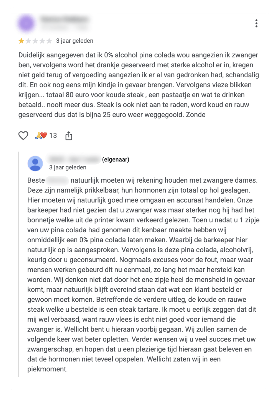 Google review - pina colada