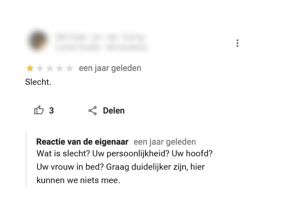 Google review - slecht