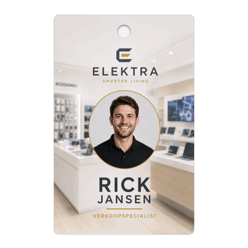 Naambadge met gat voor keycord