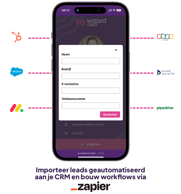 Zapier koppeling CRM digitaal visitekaartje